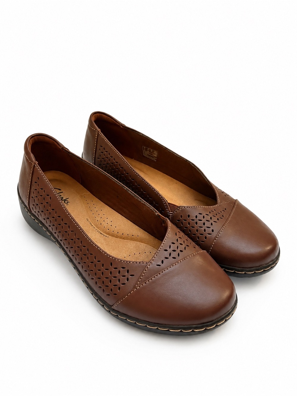 Clarks Cora Iris Brown Leather Perforated Flats Women’s 9.5 M Ultimate Comfort